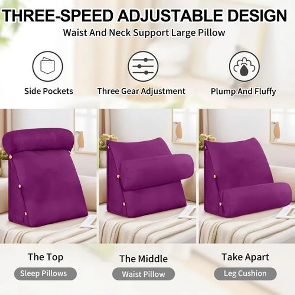 Coussin cunéiforme triangulaire violet avec appui-tête réglable pour lit - 6
