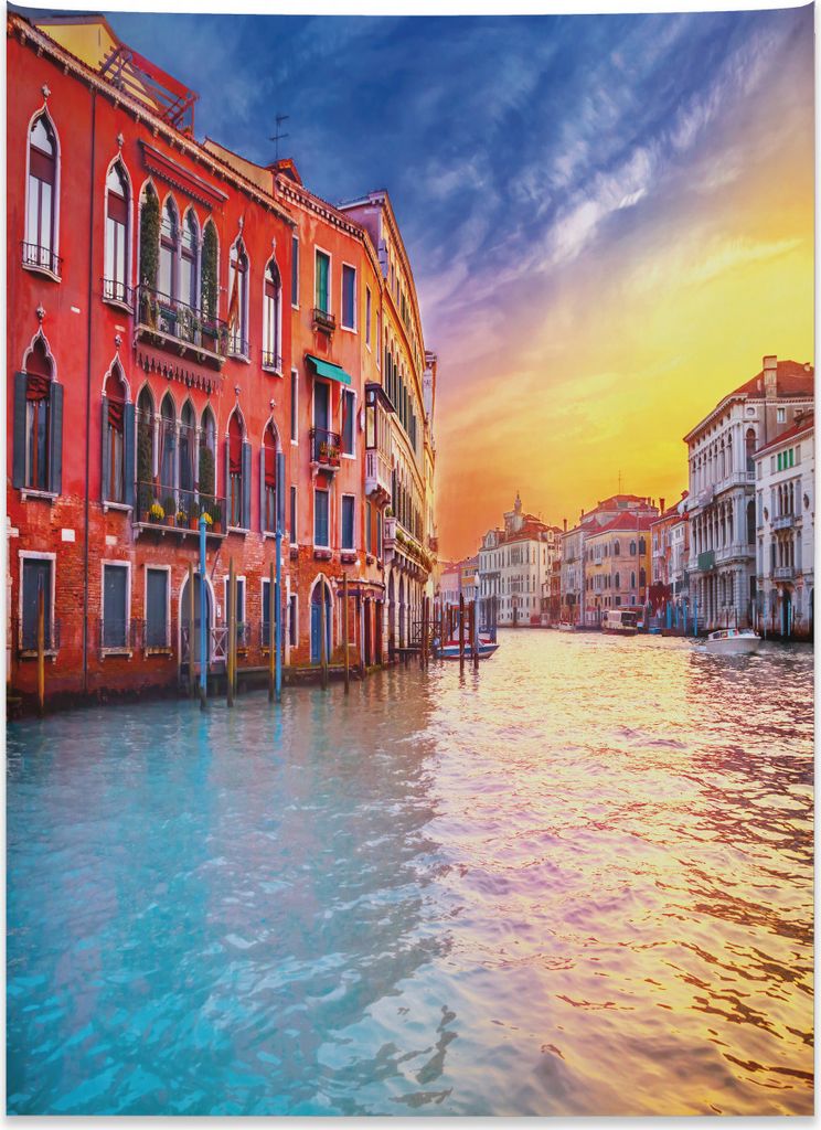Abakuhaus Italienisch Wandteppich, Magischer Venedig-Kanal aus Weiches Mikrofaser Stoff Kein Verblassen Klare Farben Waschbar, 110 x 150 cm, Orange...
