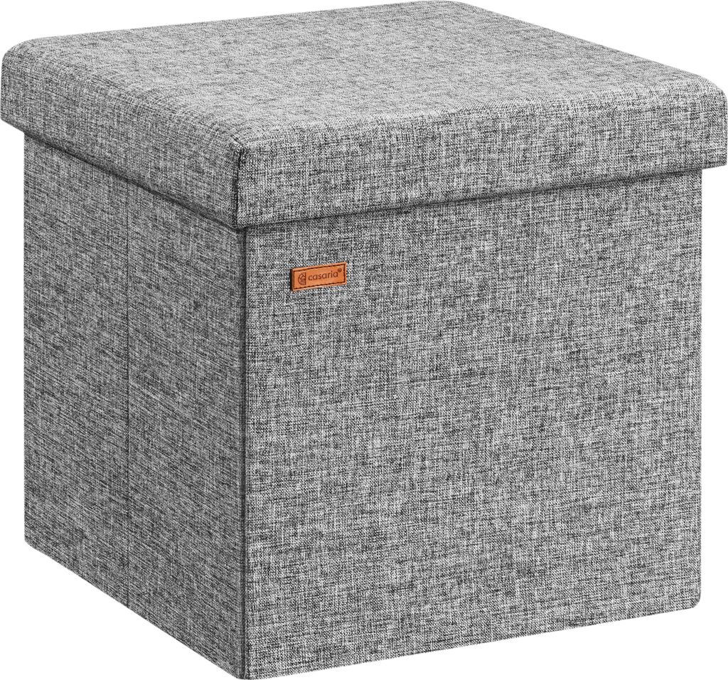 CASARIA Hocker mit Stauraum Grau Faltbar Deckel Leinen- Optik Gepolstert 38x38cm Klein Schlafzimmer Wohnzimmer Flur Sitzhocker Fußhocker Polster...