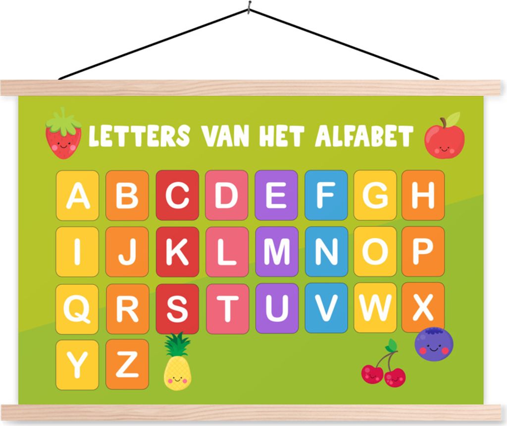 MuchoWow Textilposter Kinderzimmer - Alphabet - Lernen - Jungen - Mädchen - Kinder - Kinder 120x80 cm mit holzfarbenen Rahmen - Aufhängeset