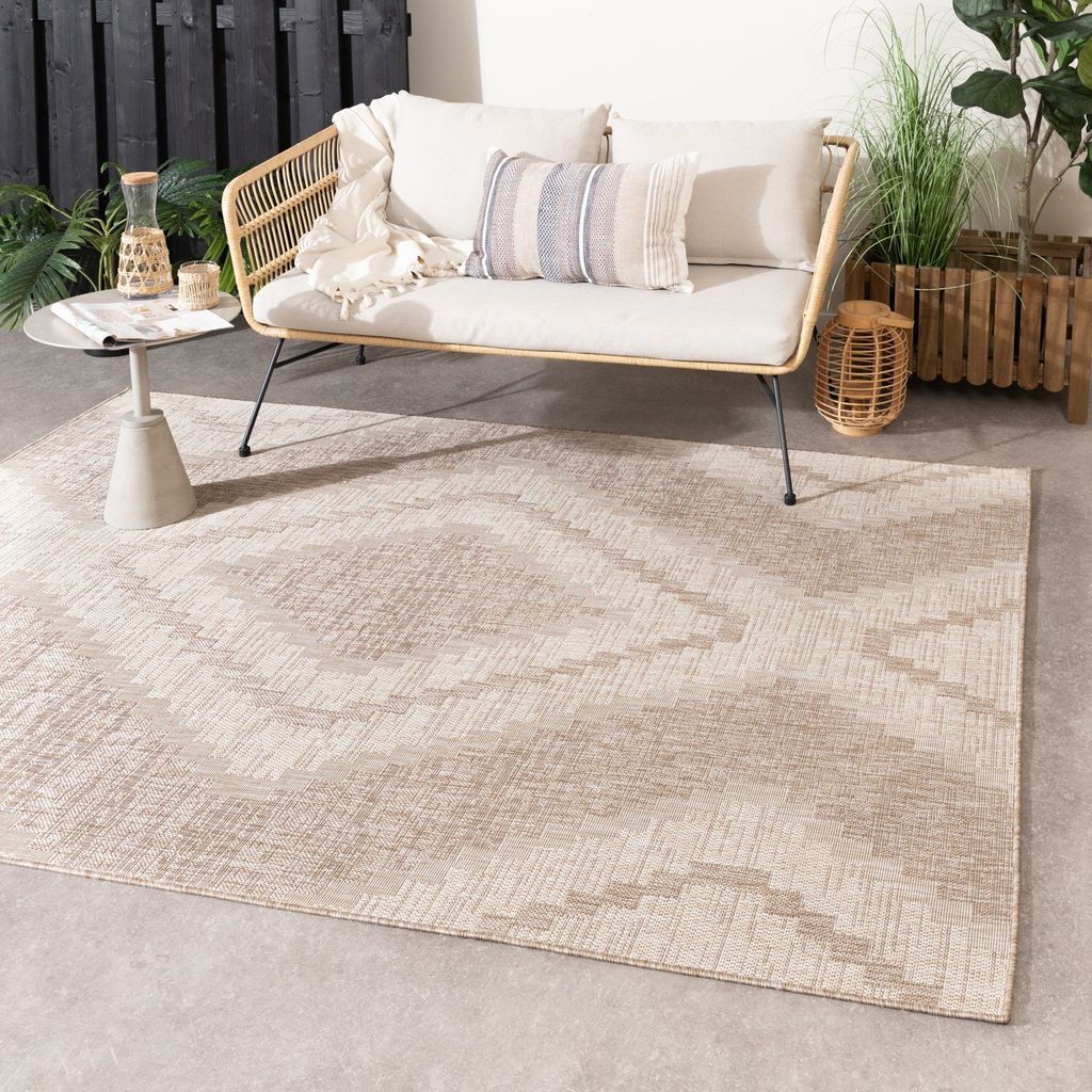 Volero - Outdoor Jute Teppich - Atlas Diamond Braun Creme - 140x200 cm - Wohnzimmer, Esszimmer, Balkon, Garten, Terrasse - Boho