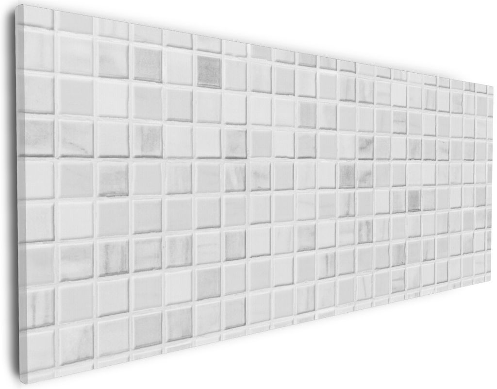 Wallario Premium Leinwandbild Fliesen im Bad weiß-grau in Größe 30 x 75 cm