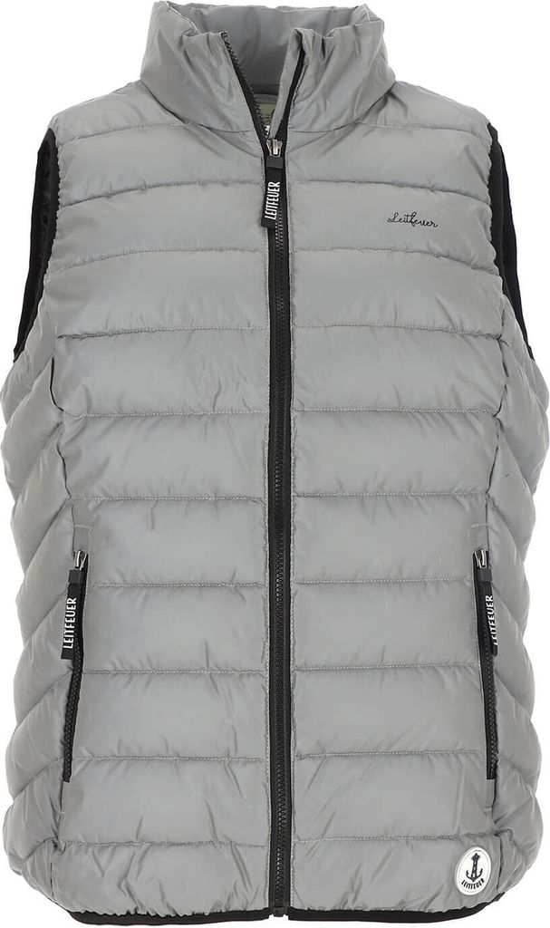 Leitfeuer Damen Steppweste reflektierend - Gesteppte Weste mit Kapuze in Hellgrau Größe 40