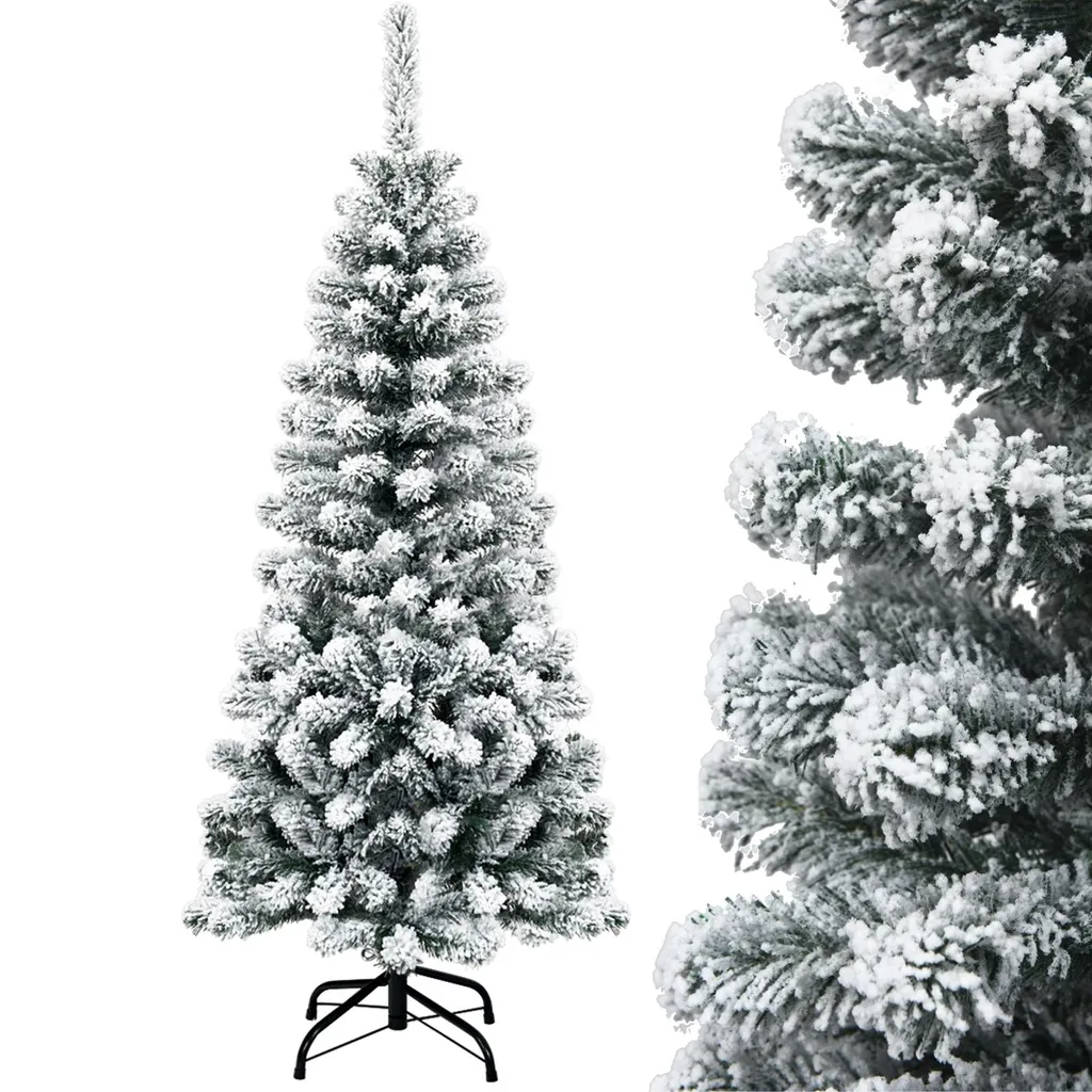 Sapin Noël Artificiel 140cm Sans Perte d'Aiguilles - Neige et Métal