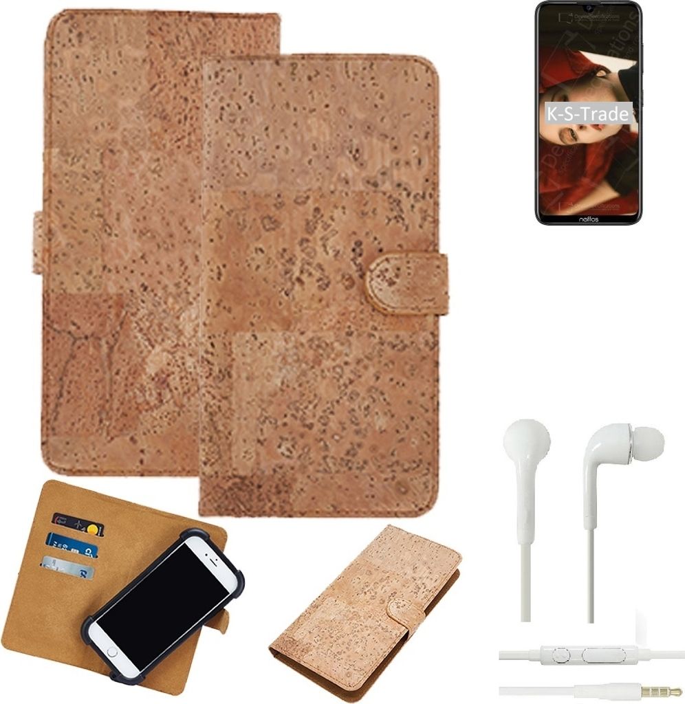 K-S-Trade Hülle kompatibel mit TP-LINK Neffos X20 + in ear Kopfhörer Kork Handyhülle Cover Schutzhülle TPU Case Bumper in Hellbraun, (1x)