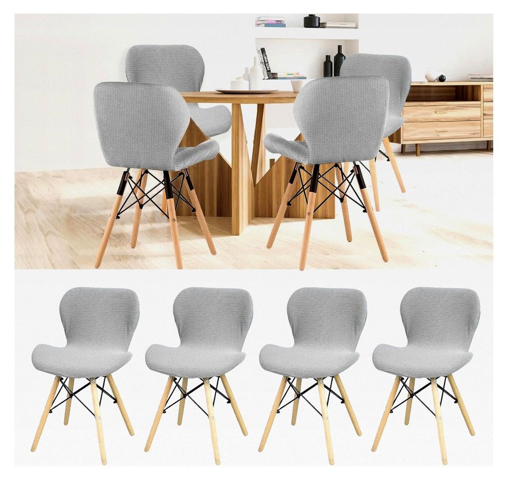 Elastische Stuhlhussen für Barhocker, Grau, 4er Set, Polyesterfaser Bezug mit Lehne für Esszimmer, Küche, Outdoor (Hellgrau, 4er Set)