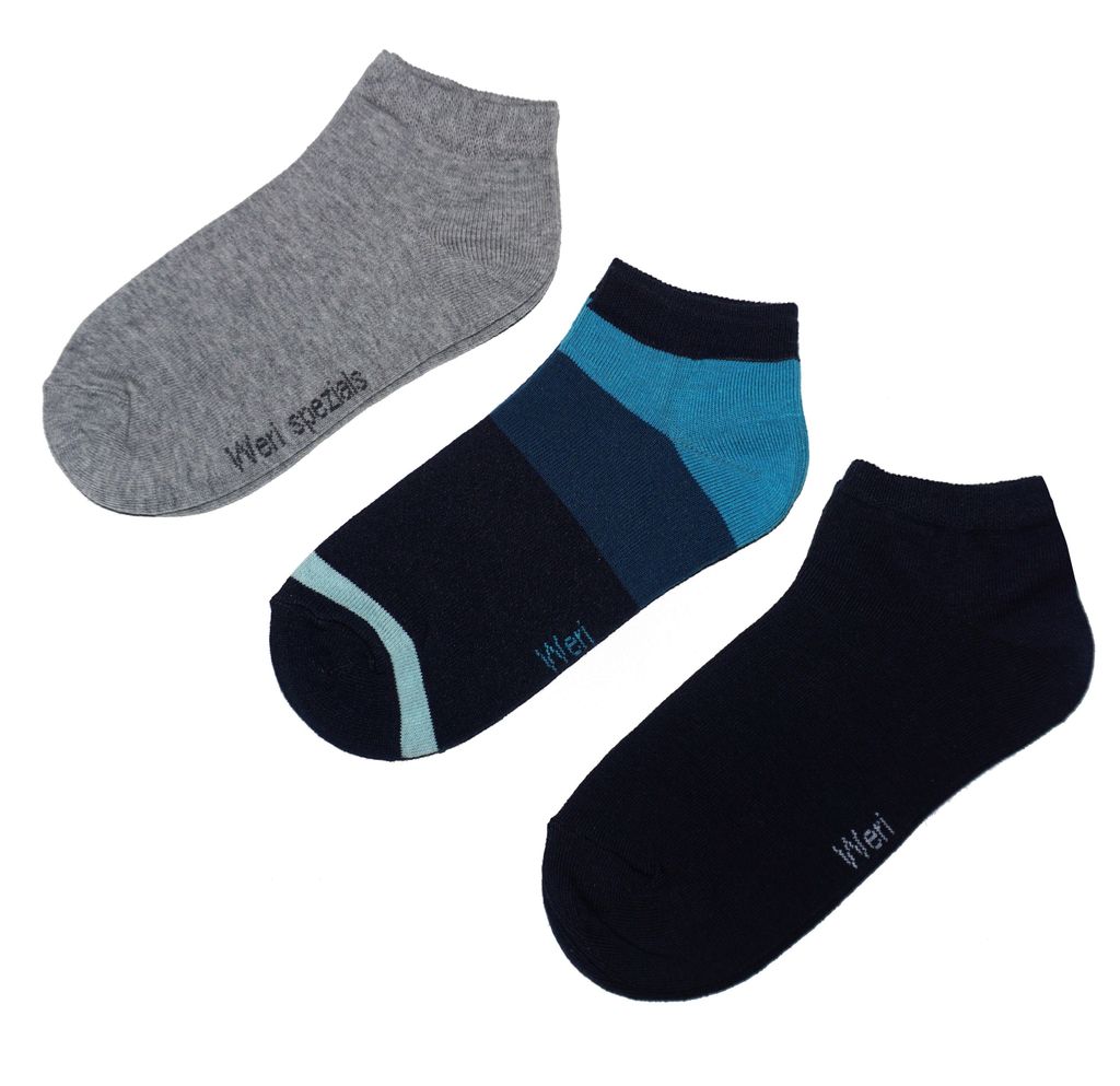 Kinder Sneaker Socken 3-er Pack aus Baumwolle Sport Modern Marine Größe 35-38
