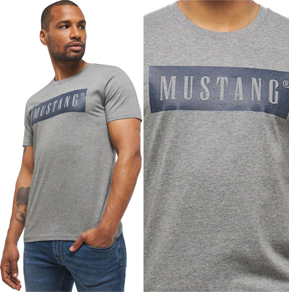 MUSTANG Herren, T-Shirt ALEX C LOGO TEE, S, Grau, sport, tshirt, shirt