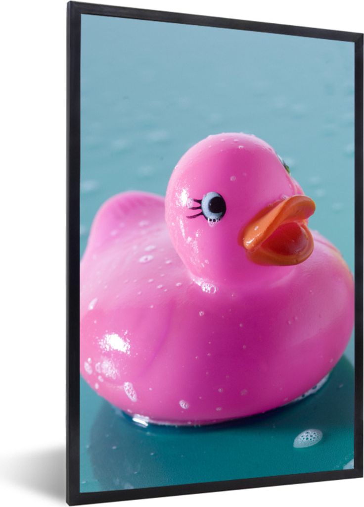 MuchoWow Gerahmtes Poster Gummi-Ente - Rosa - Blau 20x30 cm - Poster mit Schwarzem Bilderrahmen Wandposter Rahmen Foto Bilder - Drucken - Bilder ...