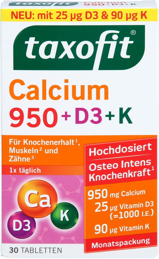 Taxof.Calcium 950+D3+K 30 comprimés 79.1g Image du produit 