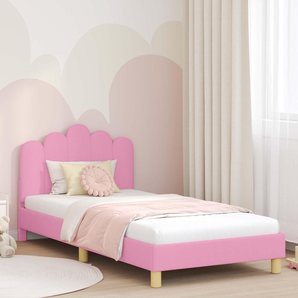 "Schlussverkauf" Einzelbett 1 PLACE - KinderBettgestell einzel - mit Kopfteil - Rosa 90x190 cm Stoff C2801