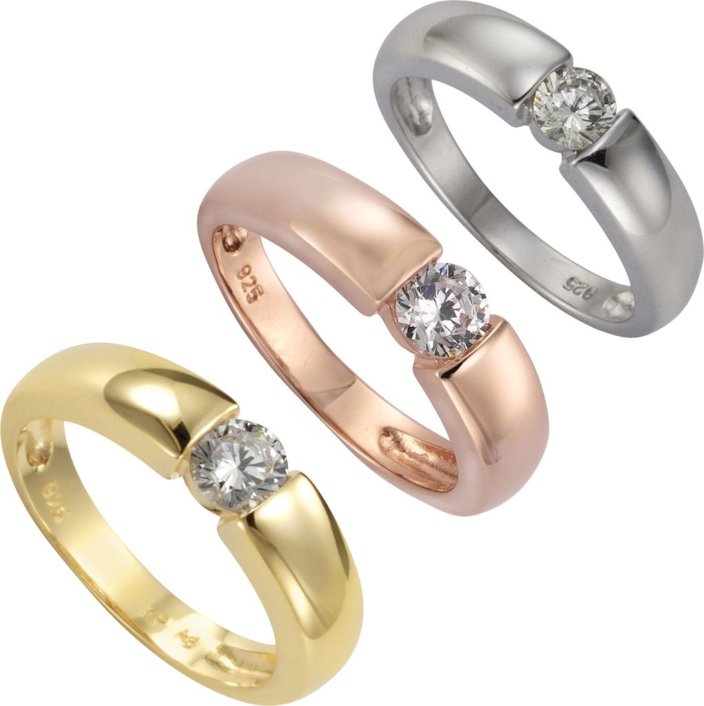 Zeeme Silber Ring 925/- Sterling Silber rot Silber 054 (17,2) Zirkonia weiß 360271398