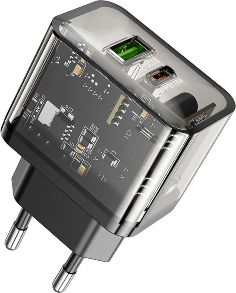 Hoco N34 Caricatore Rapido 20W Trasparente | Offerta USB-C + USB-A