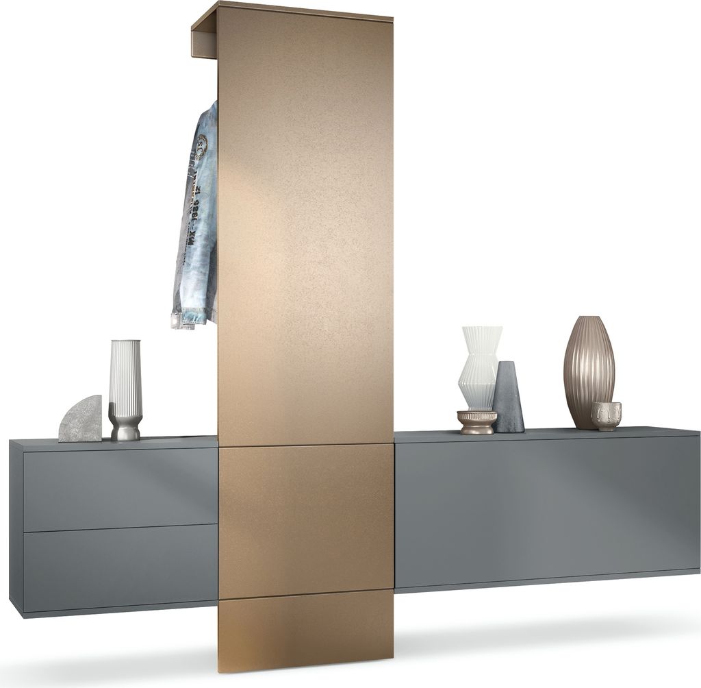 Vladon Garderobe Carlton Set 1, Germany, Flur-Garderobe aus Deko-paneel, Schubladen-Kommode & Schuhschrank, Anthrazit matt / Bronze Optik (209 x 19...