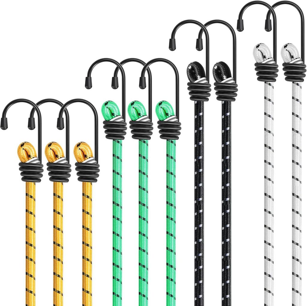 Set mit 10 elastischen Kordeln in 4 Farben/4 Größen, inklusive Haken, zum Schutz von Möbeln/Wagen/Zelten/Motorrädern