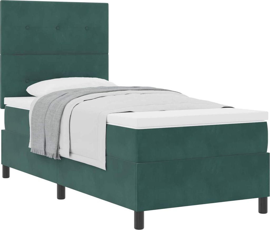 vidaXL Boxspringbett mit Matratze Dunkelgrün 100 x 200 cm Samt