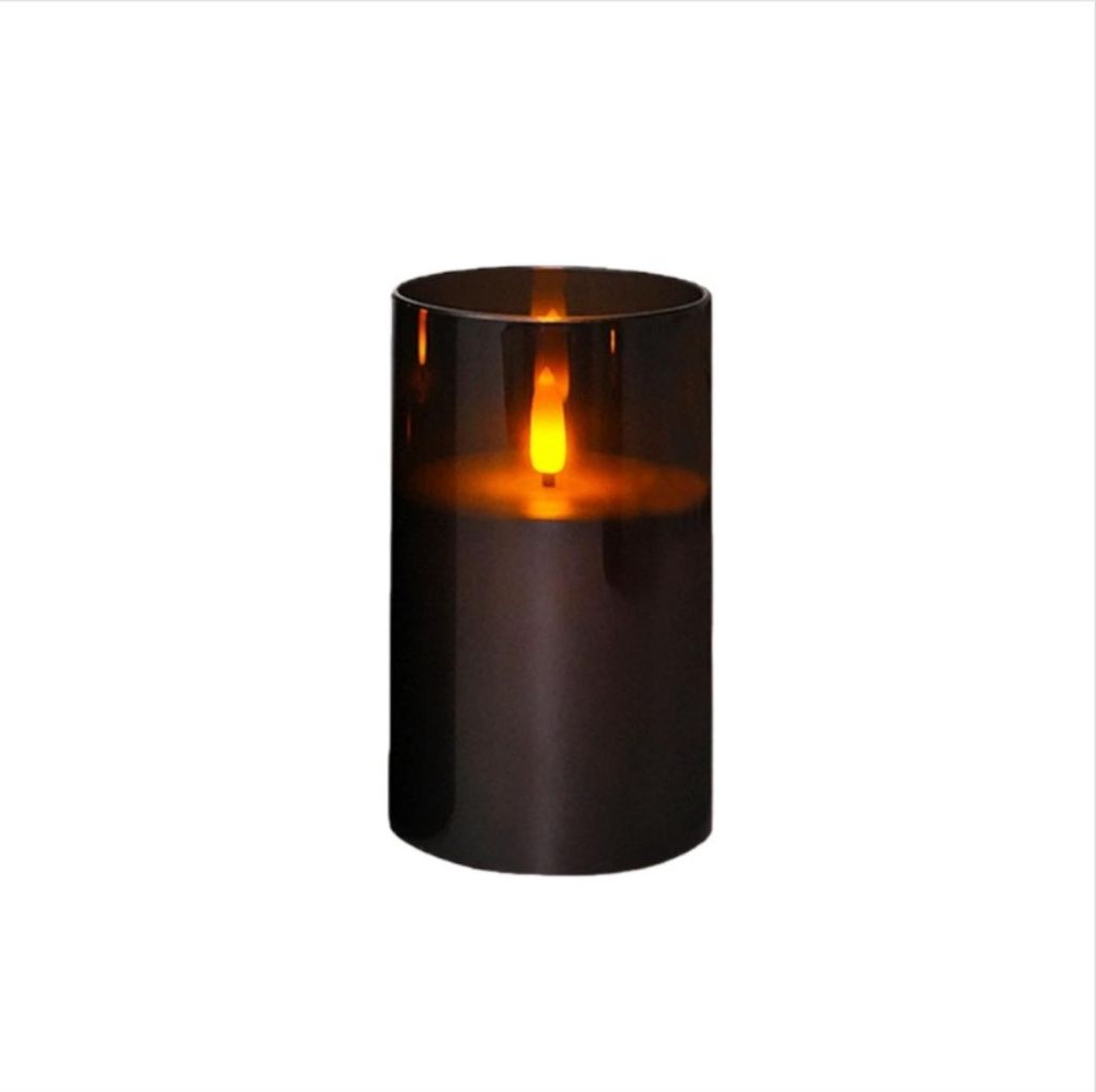 INF Schwarze LED Flammenlose Kerze - Realistisches Flackern, Batteriebetrieben