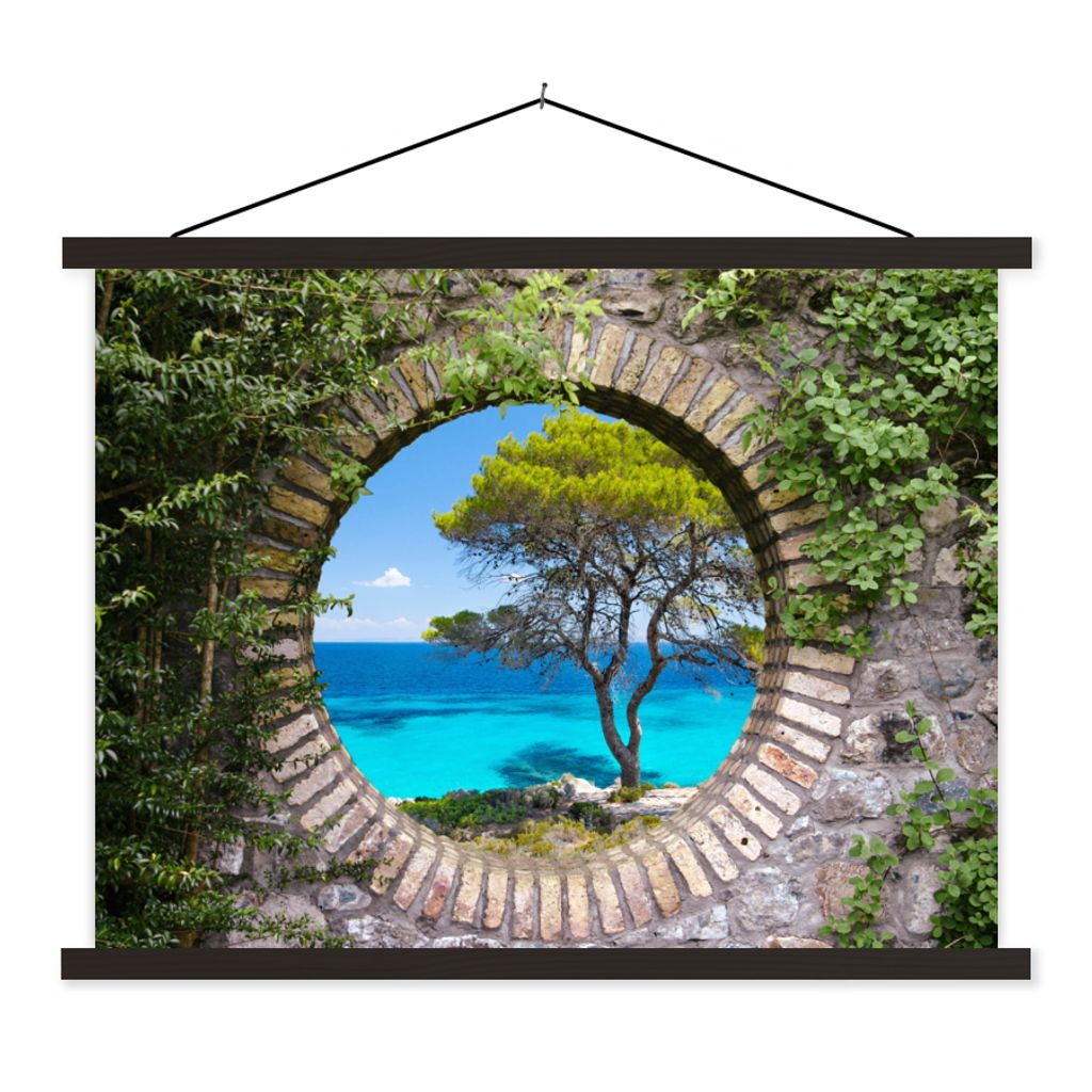 MuchoWow Textilposter Meer - Baum - Tropisch - Ausblick 60x45 cm mit schwarzem Rahmen - Poster Schlafzimmer