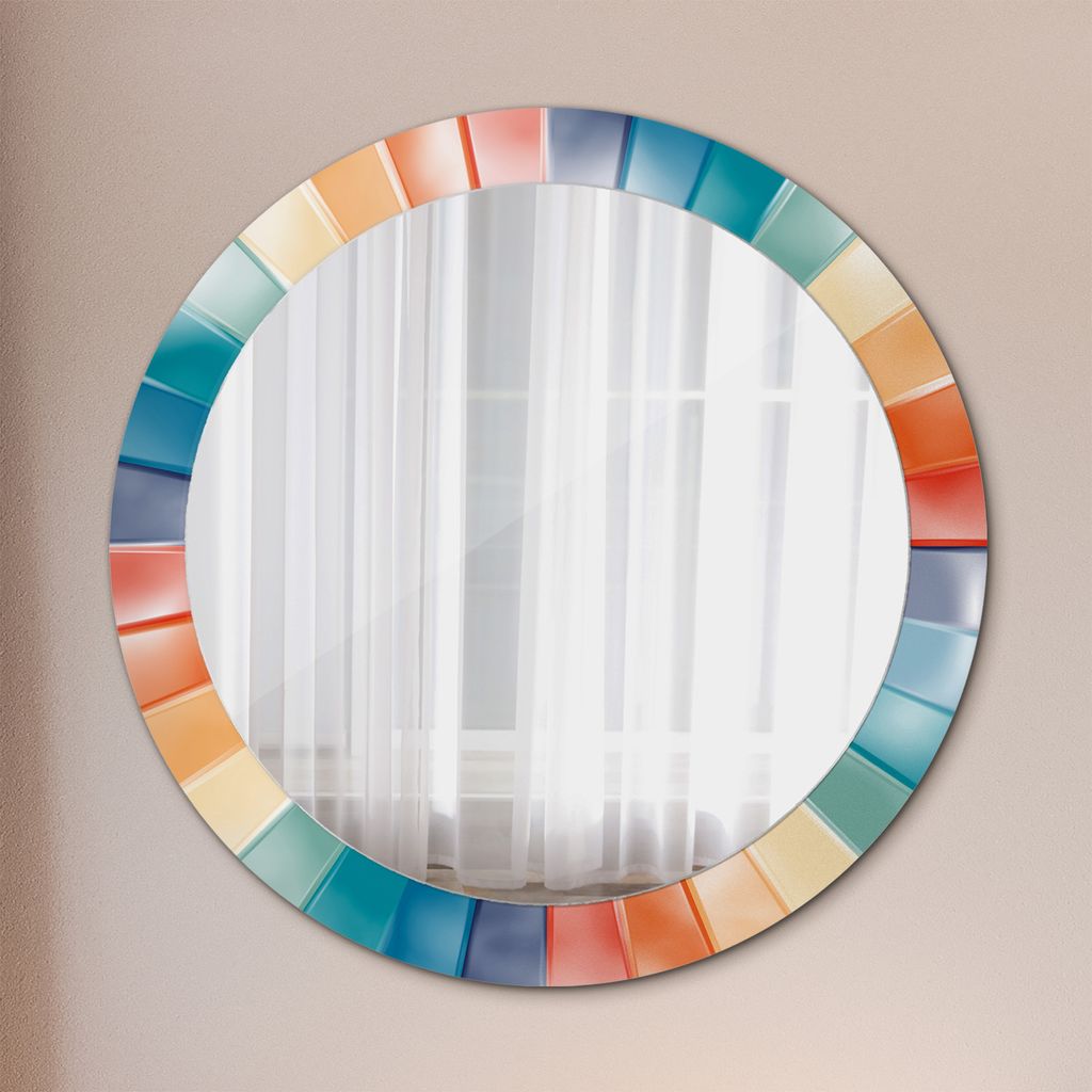 Ø80cm Spiegel - Glasrahmen mit Aufdruck - Wandspiegel Schlafzimmer - Radial konzentrisch Streifen