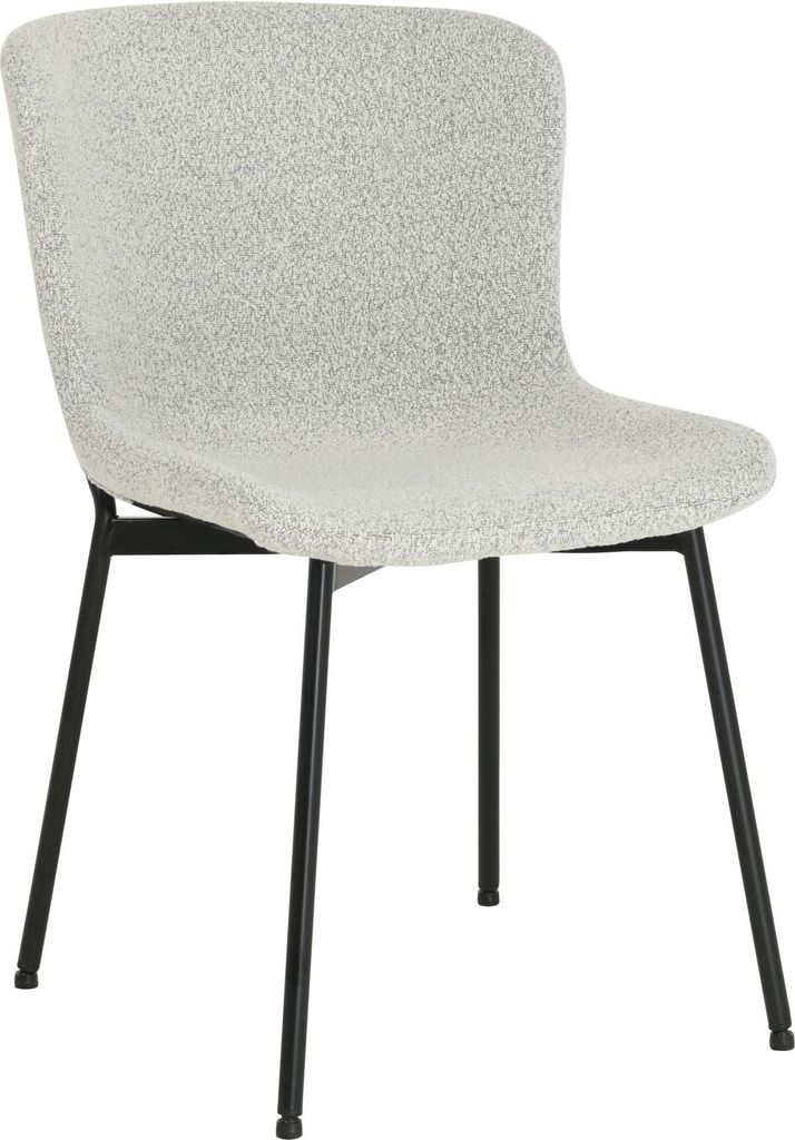 HowHomely SABLE Stuhl Beige Bouclé Stoff – Modernes Design, Komfortabel, Schwarze Metallbeine