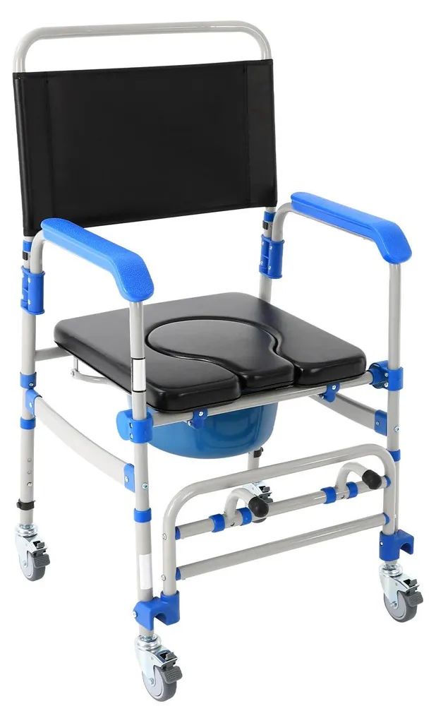 Chaise de toilettes mobile réglable - Siège garde-robe bleu sur roues