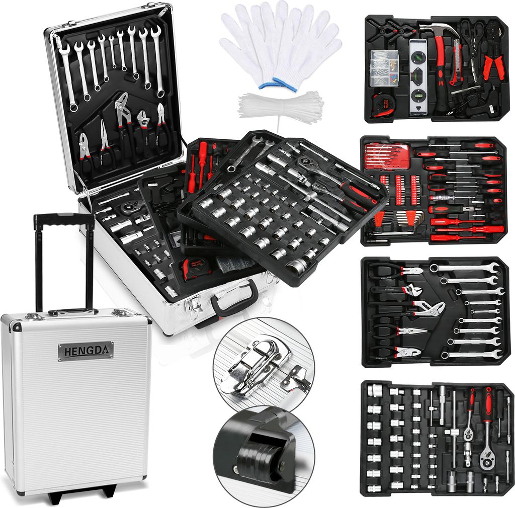 Ikodm Werkzeugkoffer 1031 tlg. Rollkoffer mit Werkzeug Werkzeugkiste Wergzeug Set Werkzeugkasten Werkzeugbox Toolbox-Sets Box