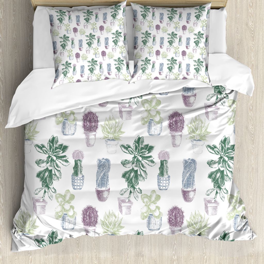 ABAKUHAUS Kaktus Bettbezugs Set Für Doppelbetten, Native mexikanische Pflanzen, Milbensicher Allergiker geeignet mit Kissenbezügen, Mehrfarbig