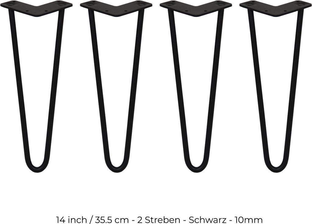 SKISKI Legs 4 x 2 Streben Hairpin-Legs Haarnadelbeine Haar-Nadel-Beine Haarnadel-Beine Tischbeine Möbelfüße Stuhlbeine Möbelbeine Haarnadel-Ti...