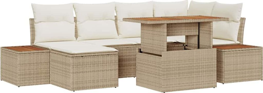 "2026 Aktion" Garten Essgruppe mit Kissen 7 pcs Beige und Creme - - Gartensofas NeuMöbel270687