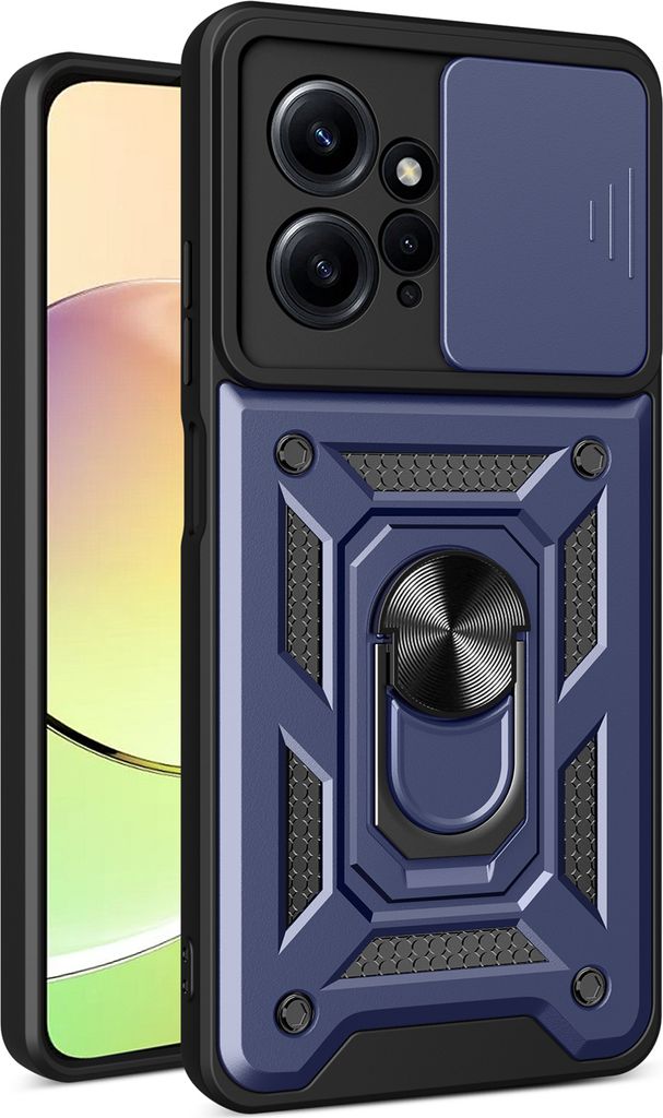 Hülle für Xiaomi Redmi Note 12 4G mit Ring Ständer Halter Dia Kameraschutz TPU PC Hybrid Handyhülle Blau