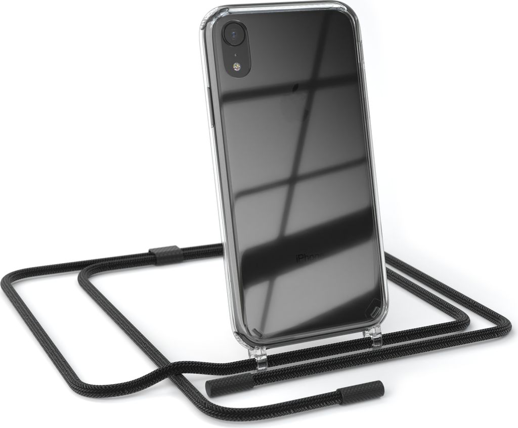 EAZY CASE Handykette für Apple iPhone XR, Clear Case aus Silikon, mit Umhängeband, abnehmbare Endstücke, Handyband in Schwarz