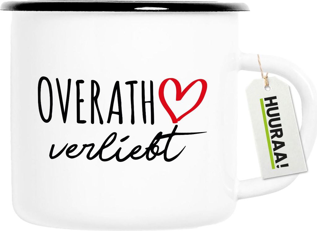 Huuraa Emaille Tasse Overath verliebt 300ml Vintage Campingbecher Geschenkidee