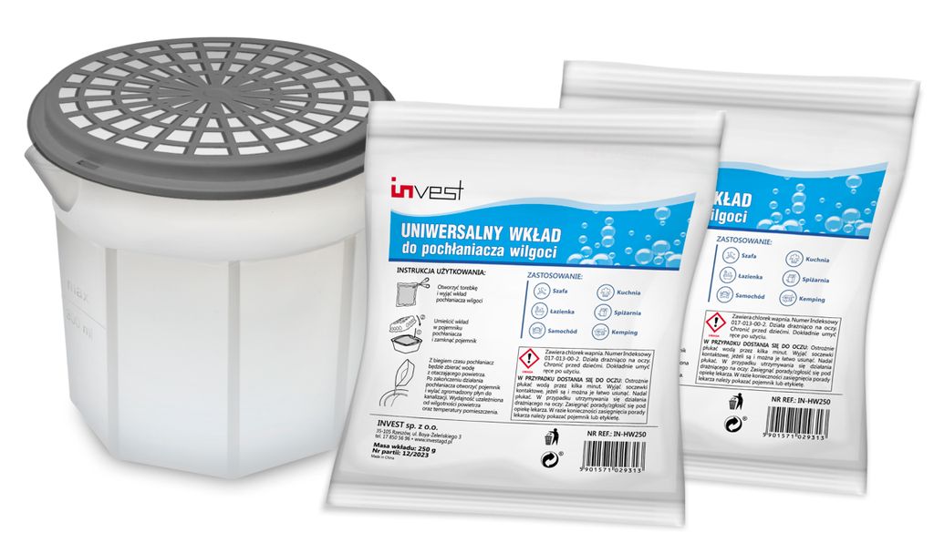Invest - Luftentfeuchter, Raumentfeuchter mit Ausgießer, ink. 2x 250g Granulat, ohne Strom, reduziert Schimmel und Gerüche