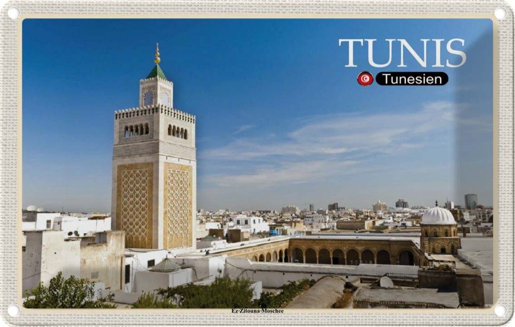 vianmo Blechschild 12x18 cm Tunesien Ez Zitouna Moschee Bildmotiv Reisemotiv Abenteuer Reisen