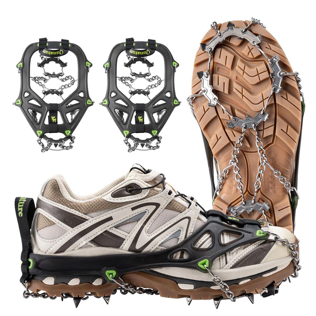 Qunature Schuhspikes Schuhkrallen Steigeisen für Schuhe Grödel 22 Zähne Edelstahl Schuhkrallen Spikes Grödeln Klettern Bergsteigen Trekking, L