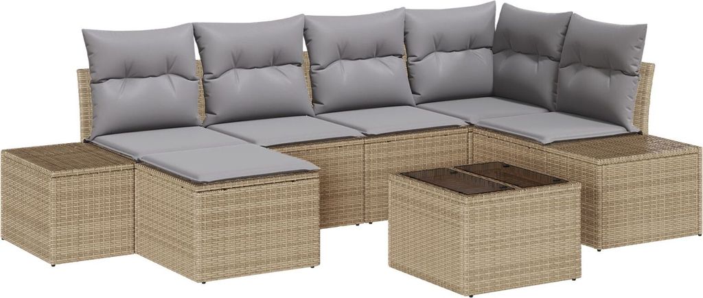 Möbel 7-teiliges Garten-Sofa-Set mit Kissen Schwarz Poly Rattan - Gartensofas 3347140