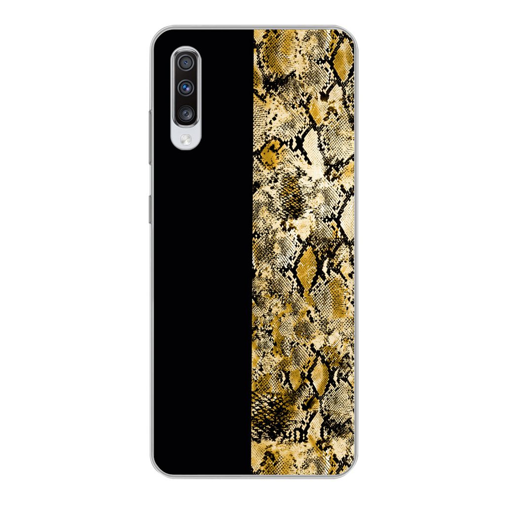 MuchoWow Handyhülle Schutzhülle Hülle für Samsung Galaxy A70 Schlange - Gold - Luxus Silikon Softcase Handy Hülle - Schutzhaube