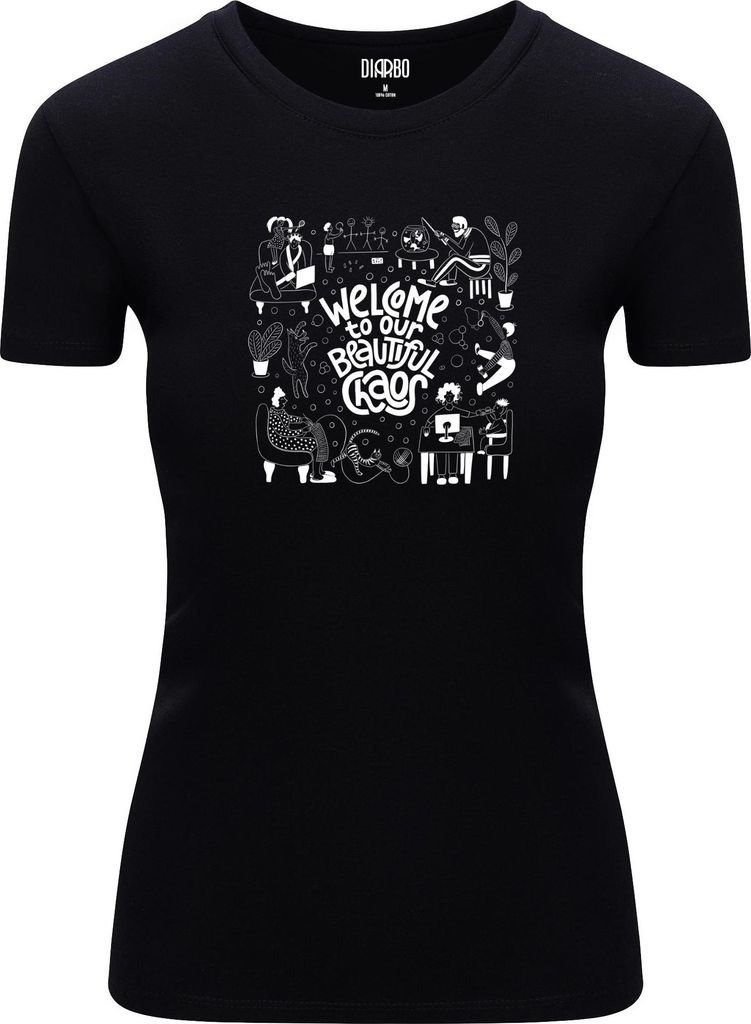 Diarbo Damen-T-Shirt mit Künstlerischem Druck Schönes Chaos Schwarz Gr.S