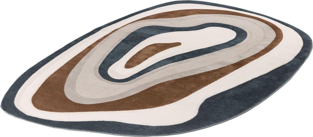 Batucci Livorno Vloerkleed 160x230 cm in Blau-Beige, Modernes Design mit Organischen Formen und 3D-Effekt