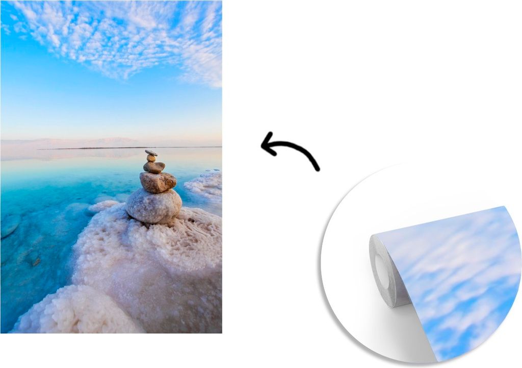 MuchoWow Fototapete für Wohnzimmer oder Schlafzimmer Wandtapete Vinyl Motivtapete Salzkristalle - Jordanien - Totes Meer - 190x280 cm - Küche