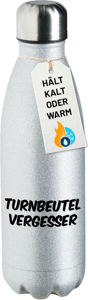 Huuraa Trinkflasche Turnbeutelvergesser Schriftzug 500ml Silver Edelstahl Wasserflasche Trinkflasche Geschenkidee