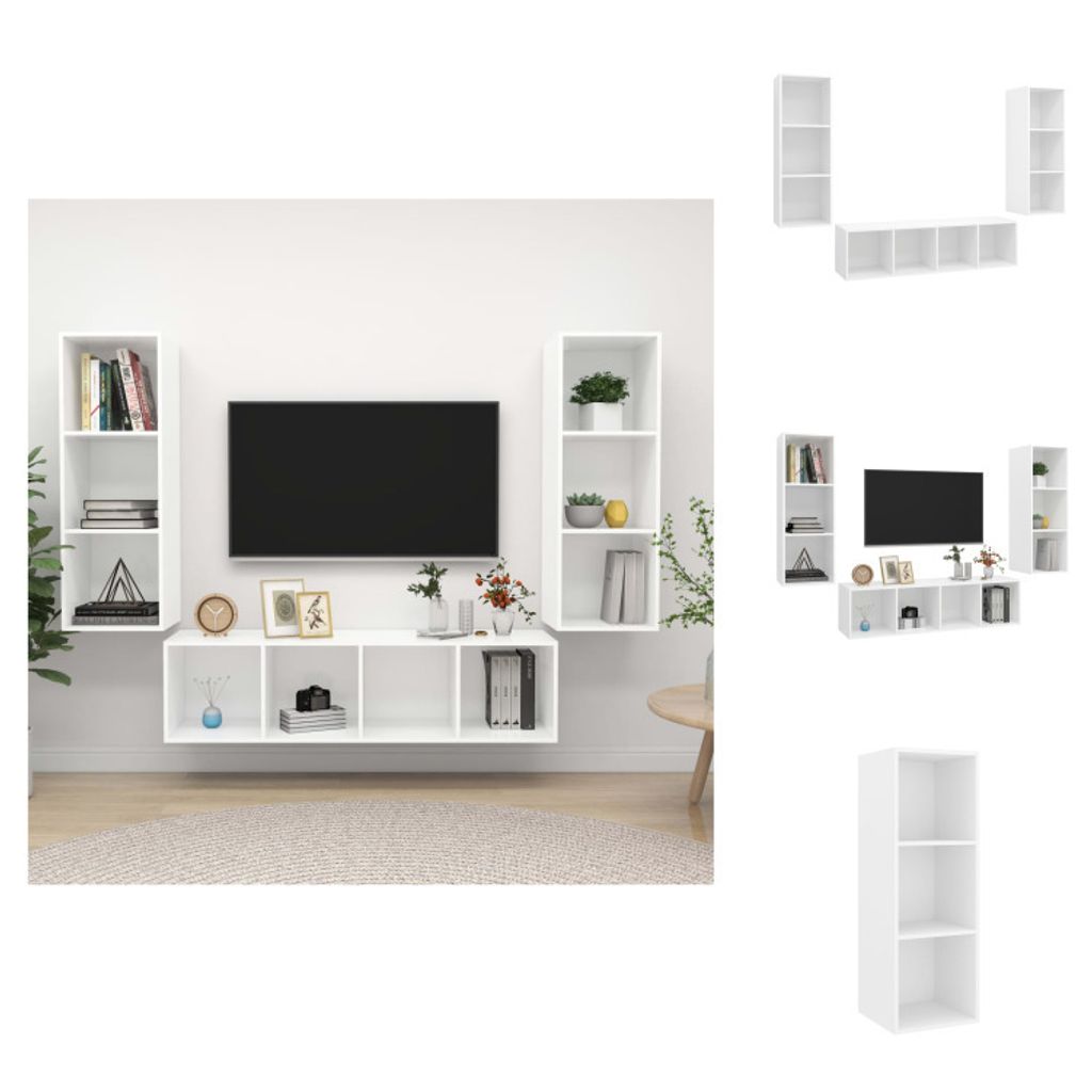 vidaXL 3-tlg. TV-Schrank-Set Weiß Holzwerkstoff - TV-Möbel