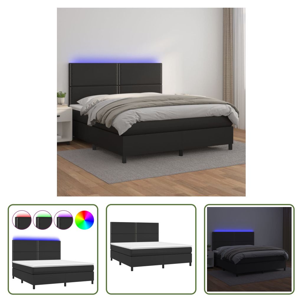 The Living Store Boxspringbett mit Matratze & LED Schwarz 180x200 cm Kunstleder