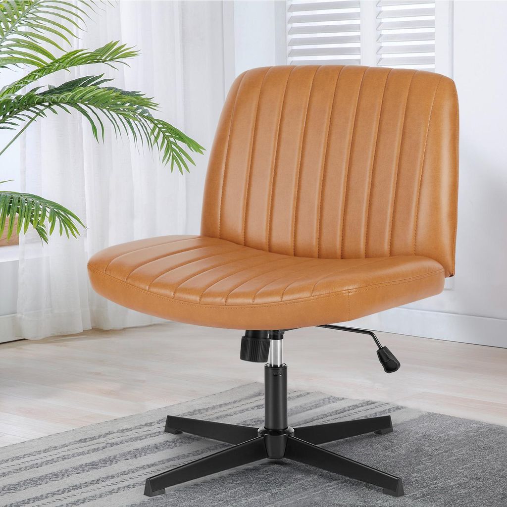 Sweetcrispy Bürostuhl Ohne Armlehne drehstuhl,Atmungsaktives und Bequemes Netzgewebe Criss Cross Chair, Verbreitertem schneidersitz bürostuhl(Braun)