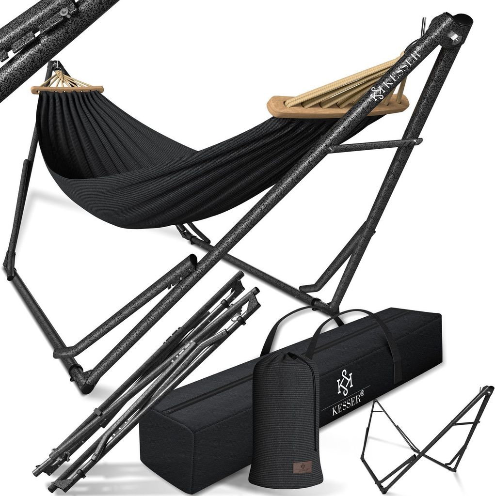 KESSER Hängematte Vill mit Gestell Metall Faltbar verstellbar Stabiler Rahmen Indoor & Outdoor Mit Tragetasche + Beutel Hängesessel Hängematte...