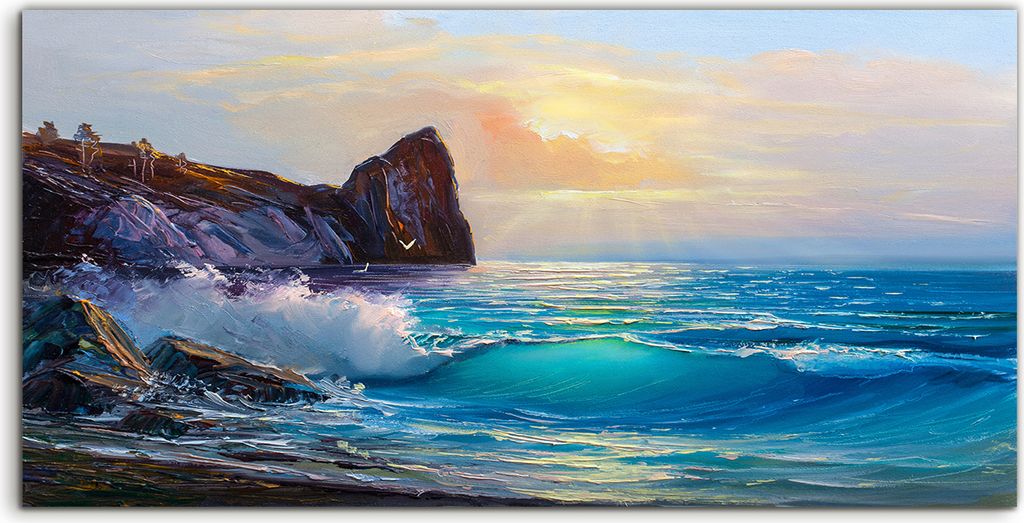 Coloray Canvas 140x70 Wandbild Leinwand Bilder Wasser wellen Berg Abstrakte Gestein