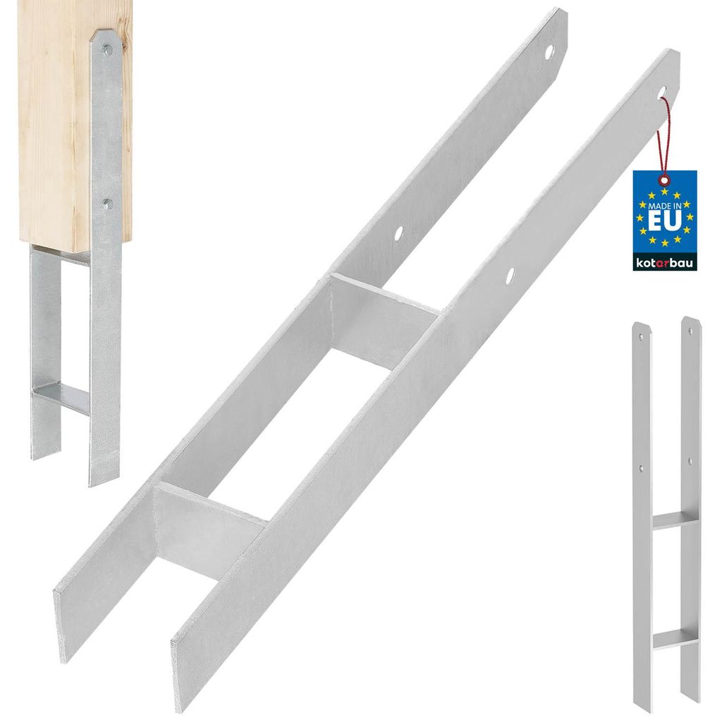 KOTARBAU H-Pfostenträger zum Einbetonieren 70 mm / 600 mm H-Anker aus galvanisch verzinkter Stahl Silber Pfostenanker Balkenschuhe Stützenfuß ...
