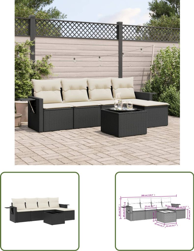 The Living Store 6-tlg. Garten-Sofagarnitur mit Kissen Produktbild 
