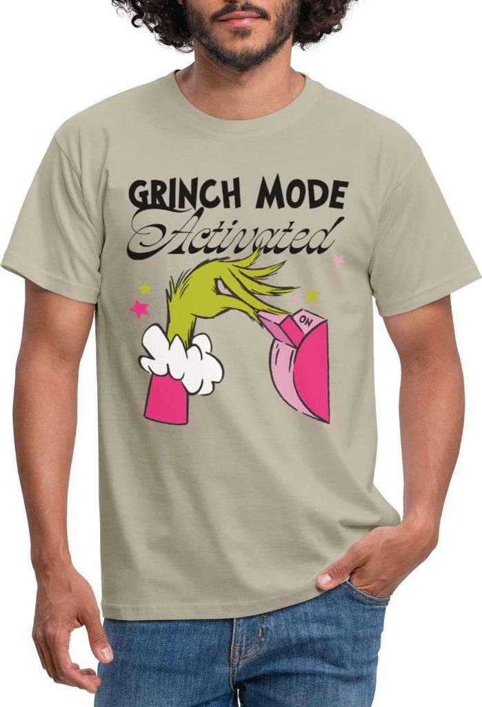 Spreadshirt Der Grinch Statement Grinch Mode Activated Männer T-Shirt, XL, Sandbeige