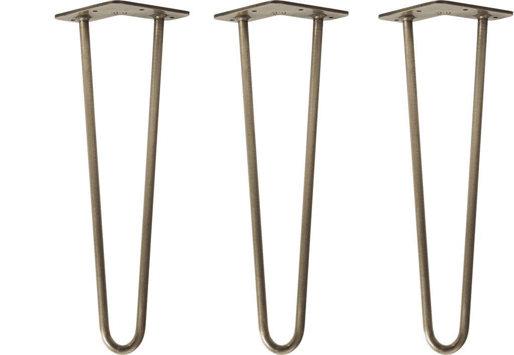 Natural Goods Berlin HAIRPIN Legs, Haarnadelbeine, Möbelfüße, Tischbeine, Antik Gold, 40 cm, 2 Streben, 3 Stück